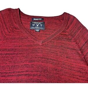 American Eagles V Neck Sweater Mens‎ Size Medium Red Heathered Classic Fit Soft
